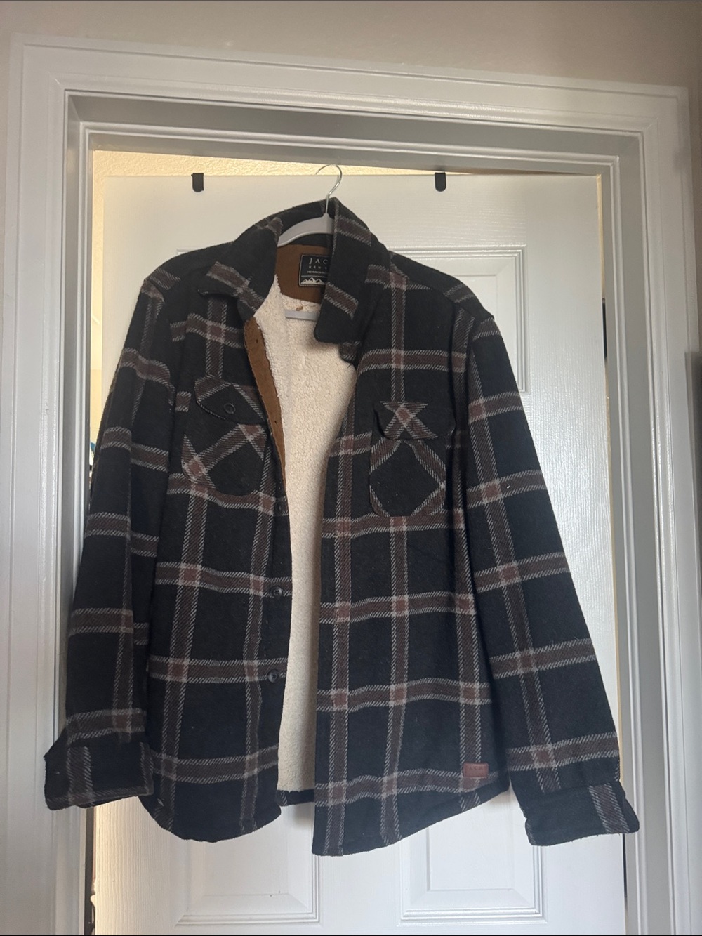 Jachs Black and Brown Plaid Sherpa-Lined Shirt Jacket